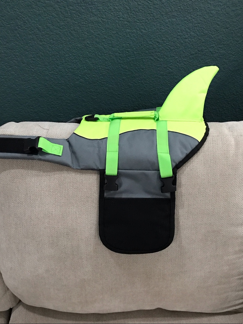 Neon Green & Gray Dog Life Jacket with Fin
